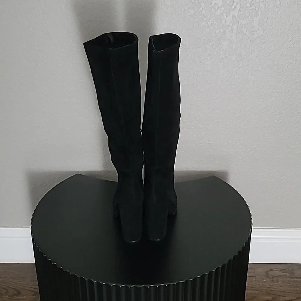 Steve Madden Marcello Black Leather Suede Platform Boots Size 9.5M